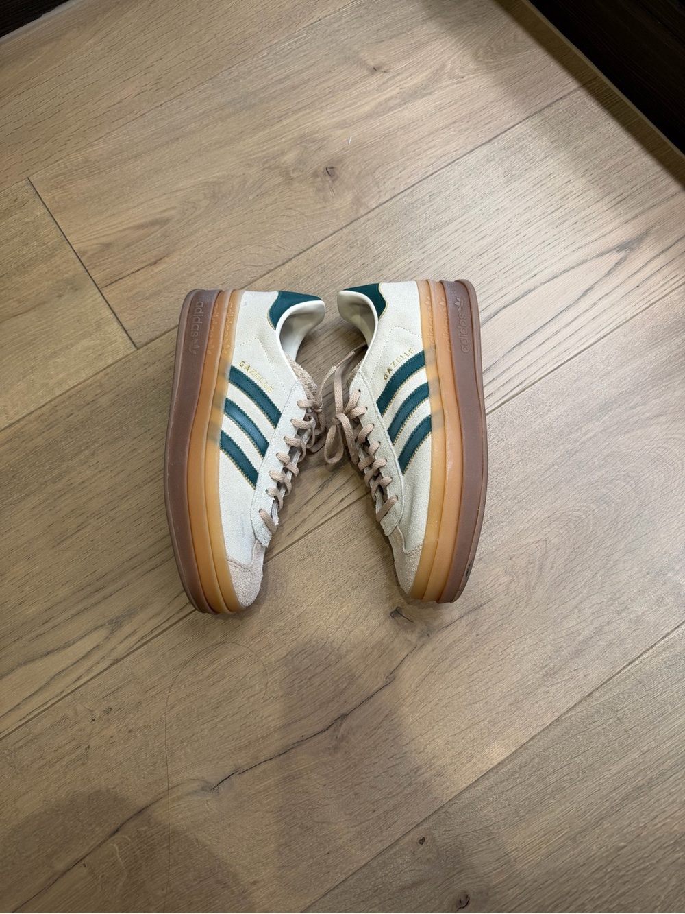 Adidas Women’s Gazelle Platform Sneakers - Cream with Green Stripes
